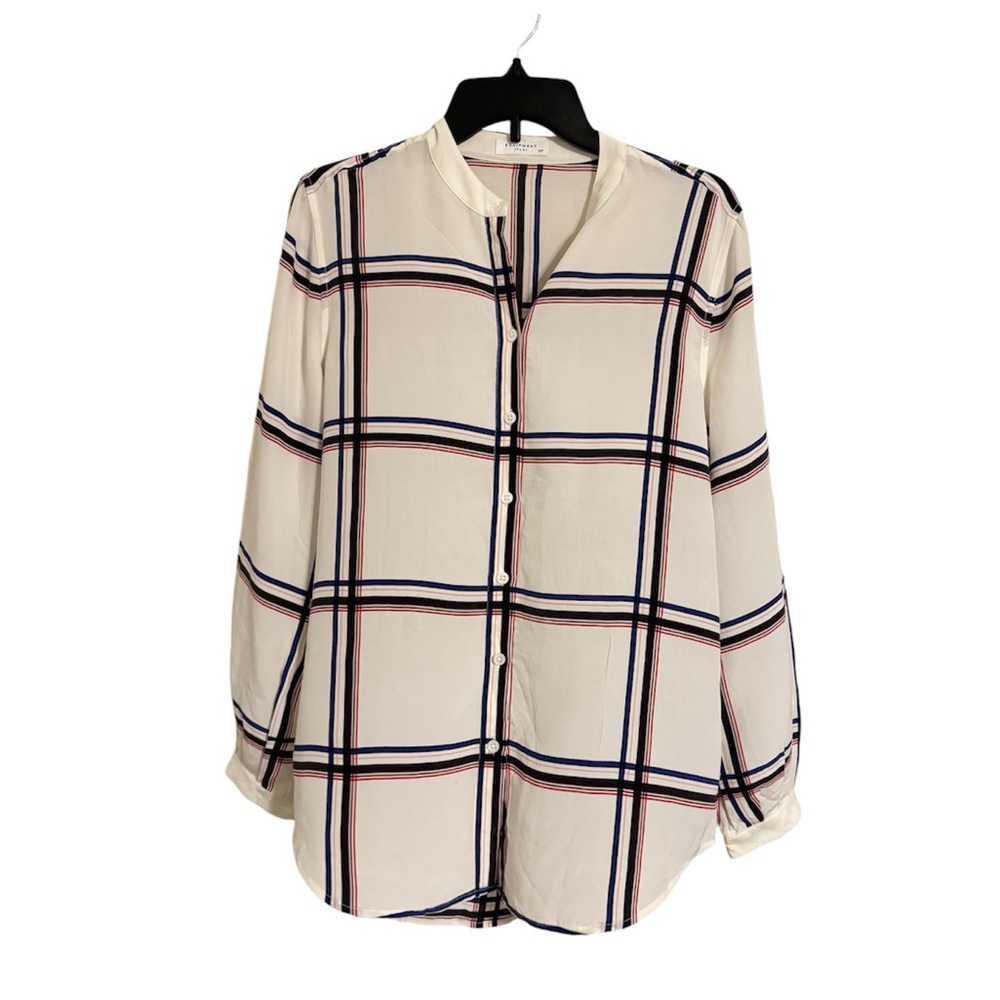 EQUIPMENT FEMME White Striped Button Down Tunic Neck Blouse S